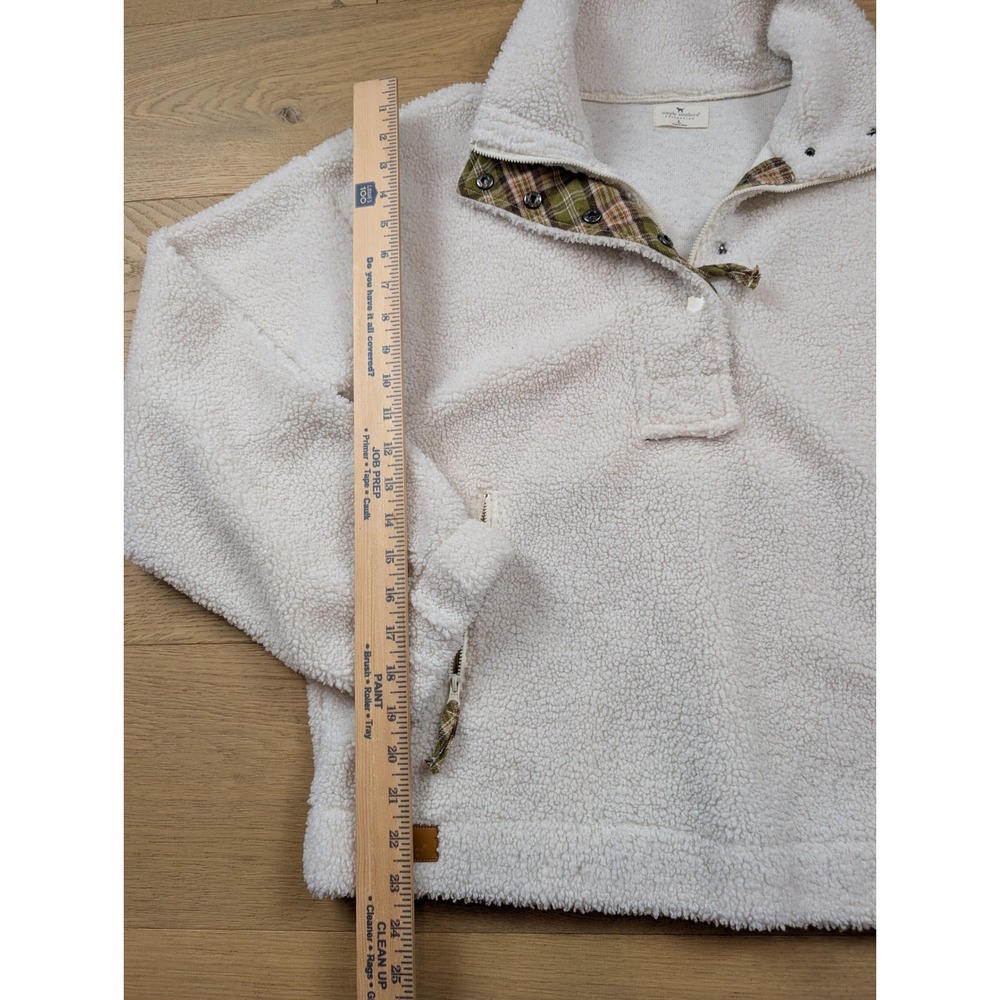 Simply Southern Sherpa Fleece Pullover Cream Plaid Trim Mock Neck Snap Large - Picture 6 of 9